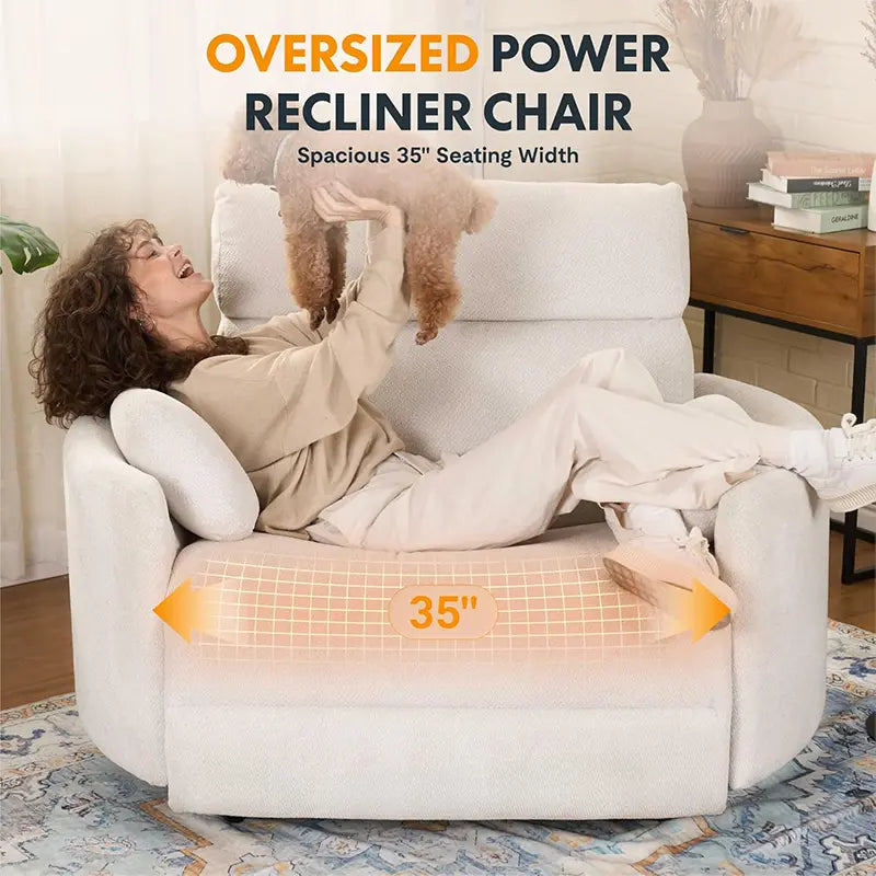 Prime Picks 54" Oversized Power Recliner Chair for Big & Tall Adults | Chenille Electric Recliner with USB-C Charging