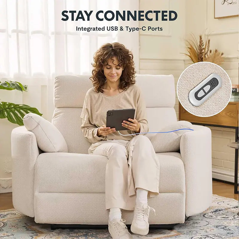 Prime Picks 54" Oversized Power Recliner Chair for Big & Tall Adults | Chenille Electric Recliner with USB-C Charging