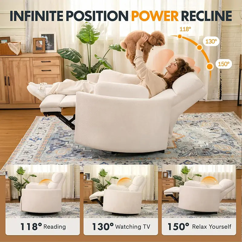 Prime Picks 54" Oversized Power Recliner Chair for Big & Tall Adults | Chenille Electric Recliner with USB-C Charging
