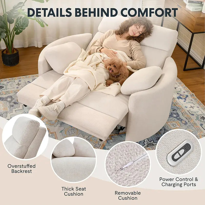 Prime Picks 54" Oversized Power Recliner Chair for Big & Tall Adults | Chenille Electric Recliner with USB-C Charging