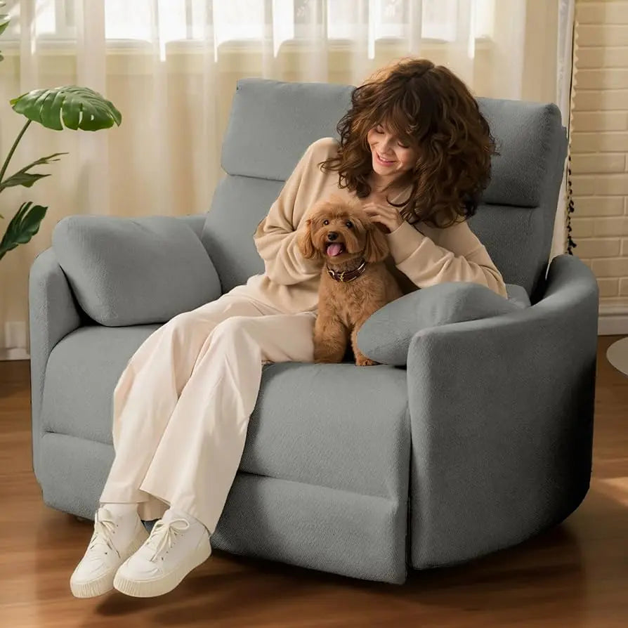 Prime Picks 54" Oversized Power Recliner Chair for Big & Tall Adults | Chenille Electric Recliner with USB-C Charging